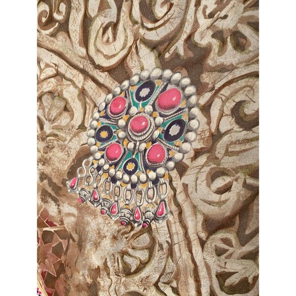 King Tut Exhibit  Silk Blend Scarf With Intricate Jewel-Inspired Motif & Turquoi - Picture 13 of 16